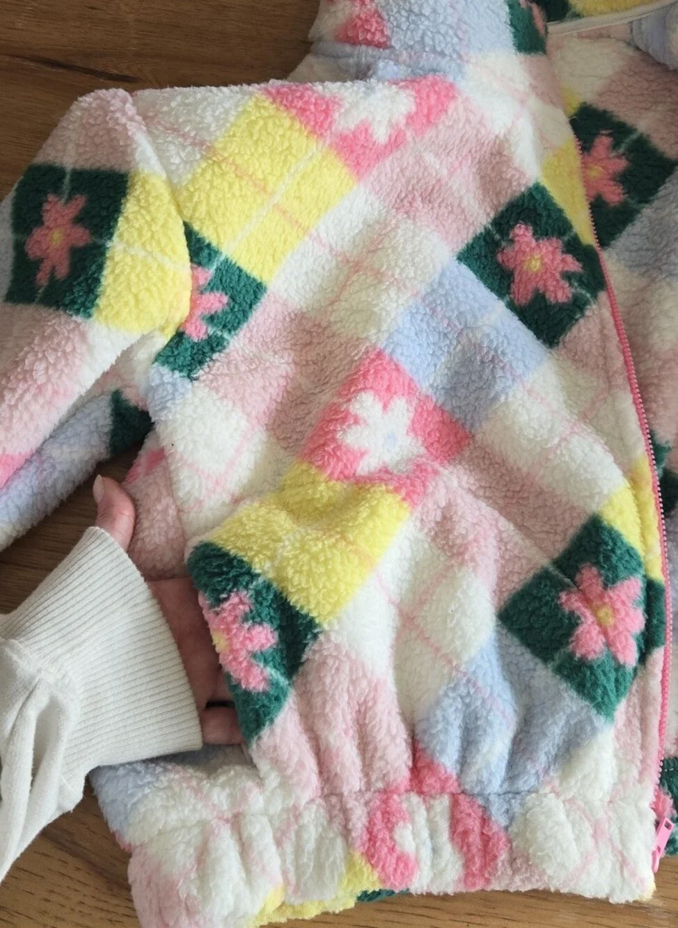 old navy | girls l | floral argyle fleece full‑zip jacket